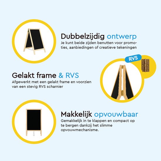 BRASQ Krijtstoepbord Blank - 75x135 CM - Krijtbord - Reclamebord - Stoepbord - Dubbelzijdig - voor Binnen en Buiten - Horeca