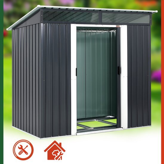 Gardebruk Tuinhuisje Metaal - Met Fundering & Deuren – 196x122x180 cm - Antraciet