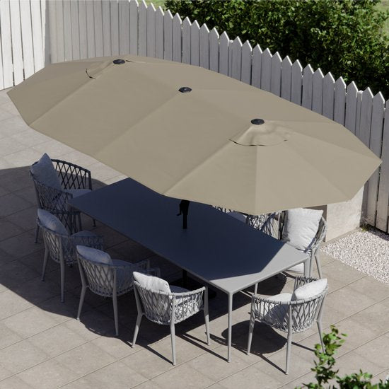 LifeGoods Dubbele Parasol - Tuin - 220x400cm - tot 8 Personen - Waterdicht - UPF50+ - Taupe