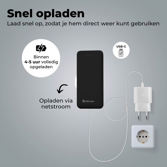 Denver Powerbank 10000 mAh - Met batterij indicator - USB - Micro USB - Universele Powerbank voor o.a. Apple iPhone / Samsung - Zwart - PBS10010B