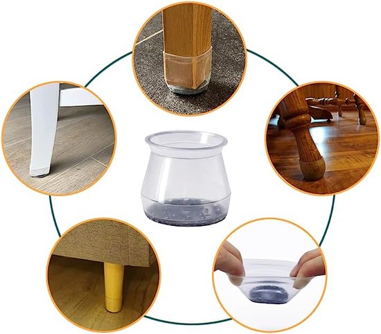 Duhtz Transparante Cirkelvormige Stoelpootdoppen - 24 stuks - Beschermend, Geluidsdempend, Rekbaar - Voor Stoelen van 20mm tot 30mm
