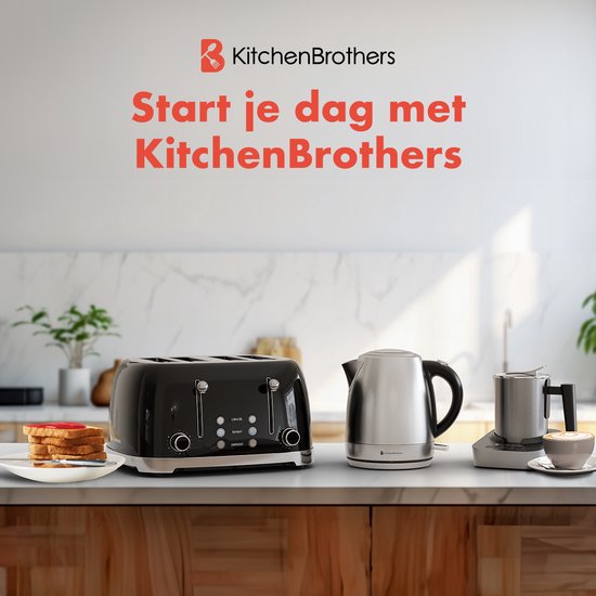 KitchenBrothers Waterkoker - 1L - RVS - BPA vrij - 2200W - 20.20x14.40x20.50 cm - RVS