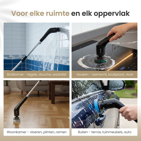 Vapore Elektrische Schoonmaakborstel - 14 Opzetstukken + Voegborstelset - 421 RPM Motor - 3 Snelheden - 118cm Uitschuifbare Steel - 3M Wandhouder - Poetsmachine - Schrobborstel - Voor Badkamer & Keuken
