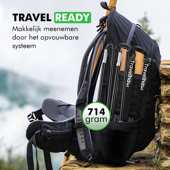 Travelhawk Nordic Walking Stokken Trekkingstokken - Hiking - Wandelstokken - Trekking - Verstelbaar - Opvouwbaar - Alternatief Telescopisch en Inschuifbaar