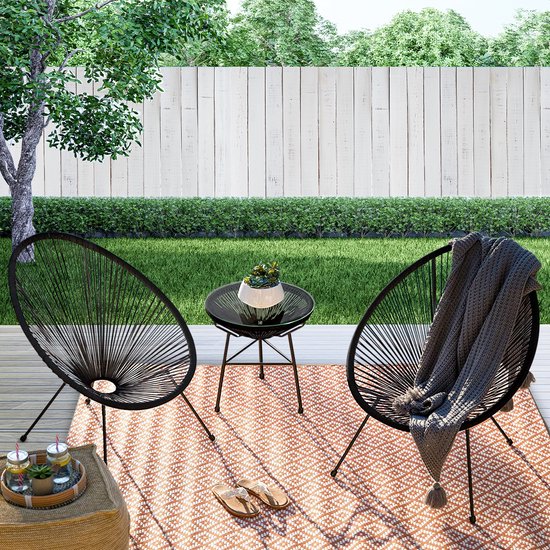 LifeGoods Acapulco Bistroset - 3-Delig - Tuinset met Bijzettafel - Zwart