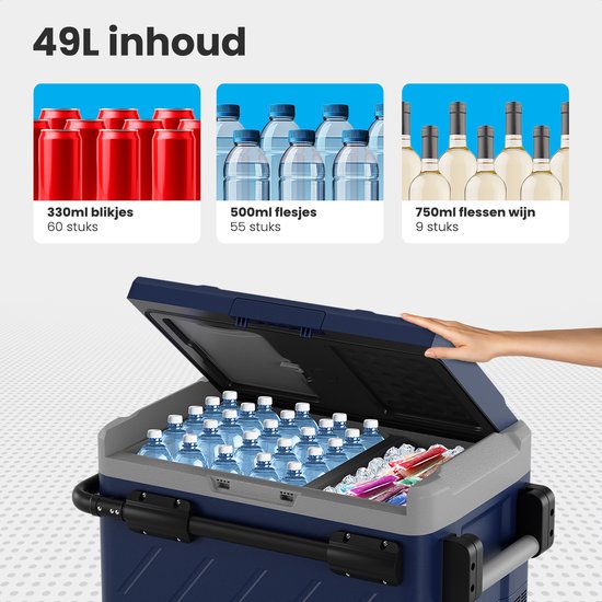 Auronic Compressor Koelbox Elektrisch 12V en 230 volt - Vriezen en Koelen - Coolbox met Wielen - 49L - Blauw