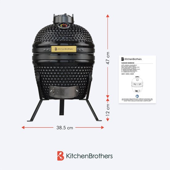 KitchenBrothers Kamado BBQ - Houtskool - 13inch - PFAS-vrij - Ø27cm - Zwart