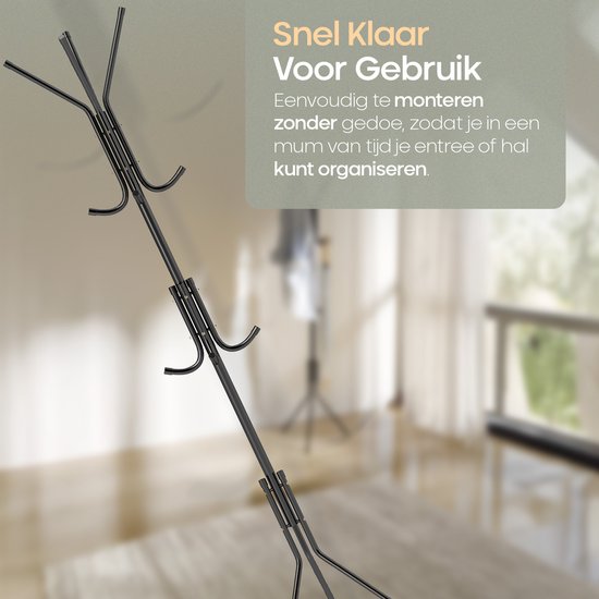 O'DADDY® Kapstok Staand - Opbergrek - 12 Haken - Vrijstaand Garderoberek - Staande Kapstok - Kapstokken - Metaal - Zwart