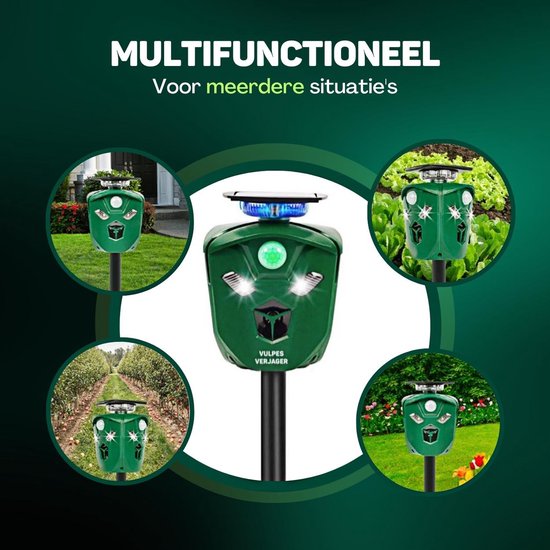 Vulpes Goods® Verjager - Ultrasone Kattenverjager op zonne-energie - Kattenschrik - Marterverjager - Dierenverjager - Waterdicht & 360° bescherming - Afweermiddel voor Ongedierte - PRO versie