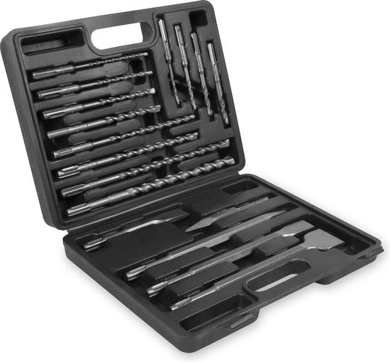 VONROC Boor- en beitelset SDS-Plus – 17-delig – Universeel – Koffer incl. boren, punt- en platbeitels
