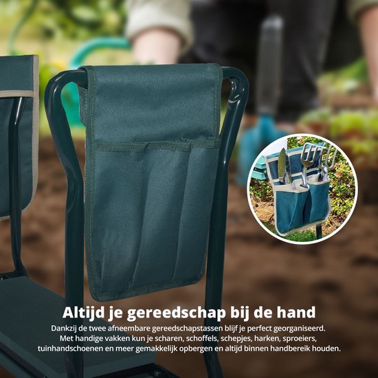 FlinQ Opvouwbaar Kniebankje - Kniekussen/Zitkussen EVA-schuim -- Kniebeschermers voor o.a Stratenmarker/Klussen/Bouw/Tuinieren - Tuinier Kniebankje - Tuinkruk - Knielbankje Voor Tuinieren - Tot 150 KG - incl gereedschapstassjes