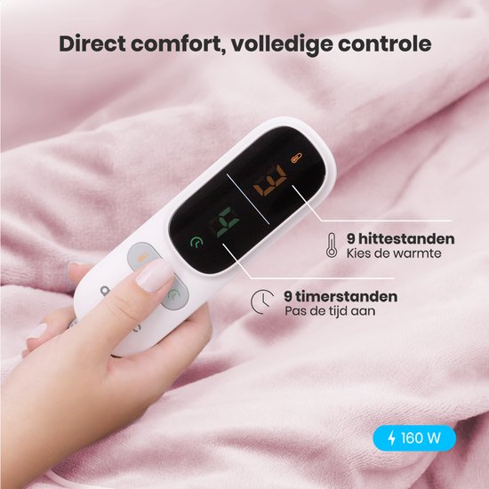 Auronic Elektrische Deken - 200x180cm - Warmtedeken - 2 Persoons - Sherpa Fleece - 9 Hitte en Timerstanden - Bovendeken - Verwarmingsdeken - Roze