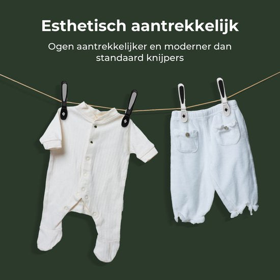 Gandria Wasknijpers 48 Stuks - Kunststof Wasknijpers - Set van 48 Plastic Knijpers - Wasrek Knijpers 10 Kg - Zwart/Wit en Wit/Zwart