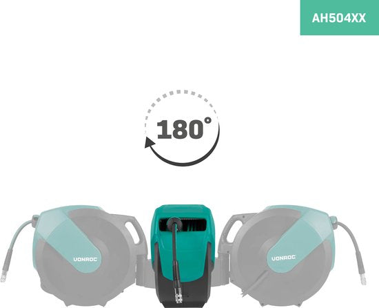 VONROC PRO Automatische luchtslanghaspel – Luchthaspel – Incl. 30 meter luchtslang, 2 meter aanvoerslang en wandmontageset – 17 bar/250 PSI - Universele EURO/DIN 7.2mm koppeling