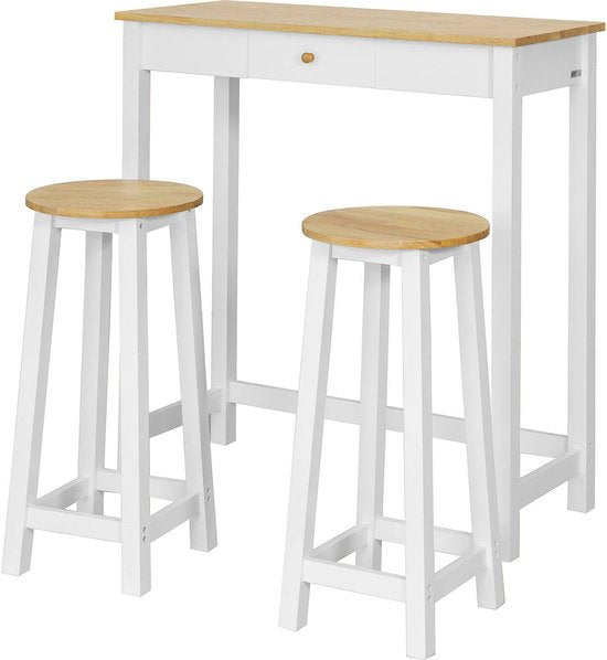SoBuy FWT50-WN Bartafel met 2 Krukken - Wit Houten Keukentafelset