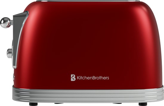 KitchenBrothers Retro Broodrooster - Toaster - 6 Warmteniveaus - 2 Extra Brede Sleuven - 815W - Rood