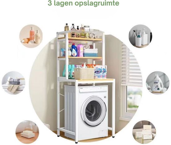 Livista® Wasmachine Kast - 3-Laags Opslagrek - Ruimtebesparende Wasruimte Organizer - 181x60x70 CM - Wit
