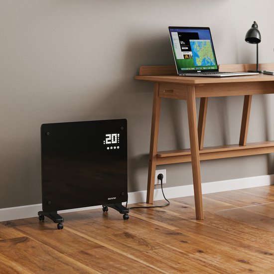 Auronic Elektrische Kachel – Convectorkachel Met Thermostaat en Afstandsbediening - Glazen Paneelverwarming - 1000W Heater - Zwart