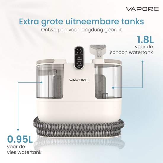 Vapore Vlekkenreiniger – 1200W – Tapijten, Meubels & Auto-interieurs – 12.000 Pa Zuigkracht – Zelfreinigend – Flexibele Slang 1,79 m