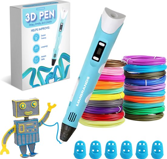 MM Brands 3D Pen Starterspakket - Inclusief 100m Filament in 10 Kleuren - Extra Lange Laadkabel - Geschikt voor ABS & PLA Filament - Blauw