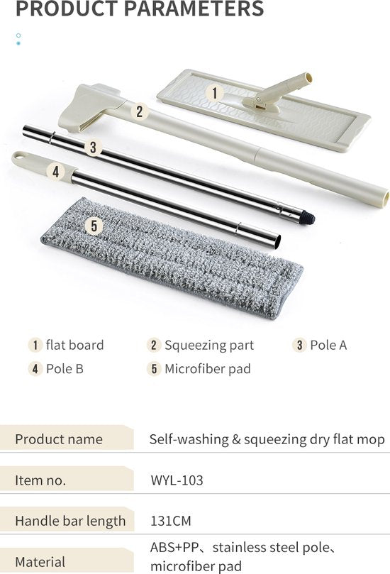 Fuegobird - Opvouwbare dweil- en emmerset - Opvouwbare multifunctionele emmer - Met wringerkit - Handsfree - Wordt geleverd met 4 wasbare microvezelmoppen - Nat en droog- Opvouwbare emmer - DWEIL