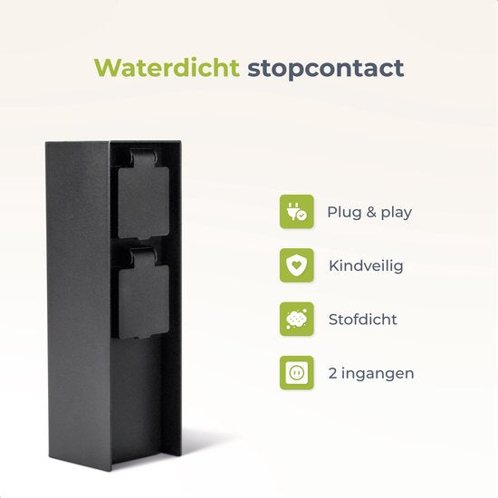 Luft Tuinstopcontact - Op zuil met zijaarding - 2 Stopcontacten - Tuinpaal - Buiten - Waterdicht - Paal - Doos - Contact - IP44 - Mat zwart - Doos - Met - Stopcontact