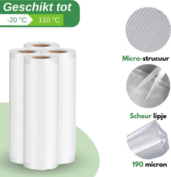 Vaive Vacumeerrollen 4 stuks - 30 x 600 - Vacuumzakken Voedsel - Vacumeerzakken - Vacuum / sous vide zakken - BPA vrij