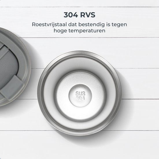 Castagnola Thermosbeker - Koffiebeker To Go - Travel Mug voor Koffie en Thee - Theebeker - 380 ML - RVS - Grijs - Octagon