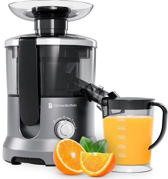 KitchenBrothers Sapcentrifuge - Voor Groenten en Fruit - Juicer - Met Pulpcontainer - 500ml - 600W - Zilver/Grijs