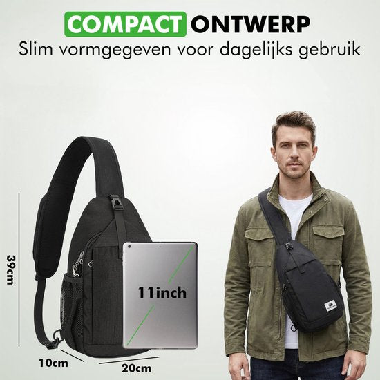 Travelhawk Sling bag - Schoudertas Heren & Dames - Unisex - Crossbody Tas - Waterdicht - Zwart