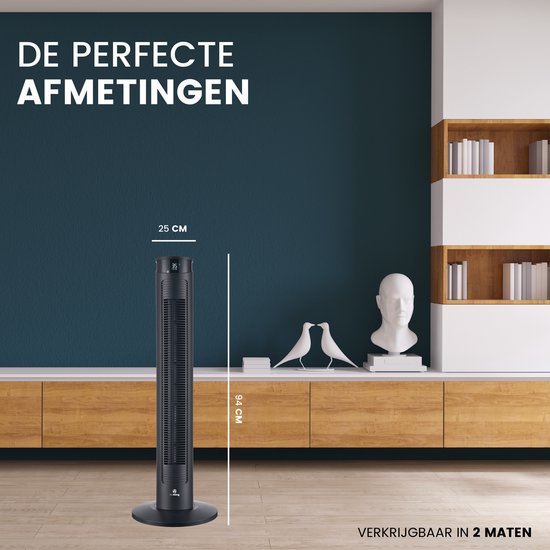 AirKing Torenventilator 94cm - Kolomventilator met Afstandsbediening - Timer - 3 Snelheidsstanden - Oscillatie & Dimbaar LED Scherm - Energiezuinig - Koelventilator voor Kamer - Zwart