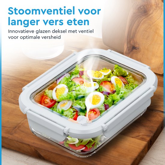 Nord Kitchen Vershoudbakjes Set - met Glazen Stoom Deksel - Meal Prep Bakjes - Diepvriesbakjes Volledig Glas - Luchtdicht - 5 Stuks - 1040 ML