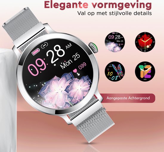 Golden Sound - Smartwatch Dames - 40mm - Stappenteller - Slaapmonitor - Saturatiemeter - Hartslagmeter - Zilver