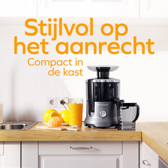 KitchenBrothers Sapcentrifuge - Voor Groenten en Fruit - Juicer - Met Pulpcontainer - 500ml - 600W - Zilver/Grijs