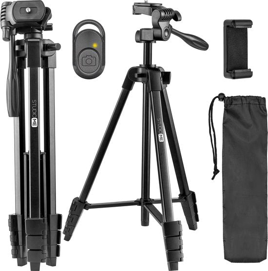 Studio ME Telefoon Statief - 136 cm - Tripod Smartphone - Zwart - Camera Statief - Telefoonhouder - Incl. Bluetooth Afstandsbediening - Statief Telefoon
