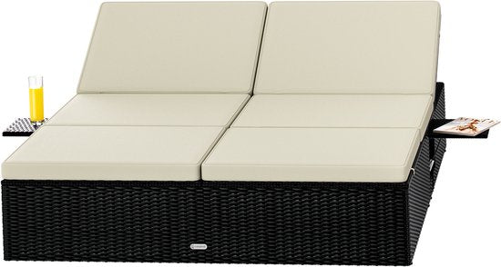 Casaria Ligbed - Tweepersoons Polyrattan 200x160cm Verstelbaar - Zwart