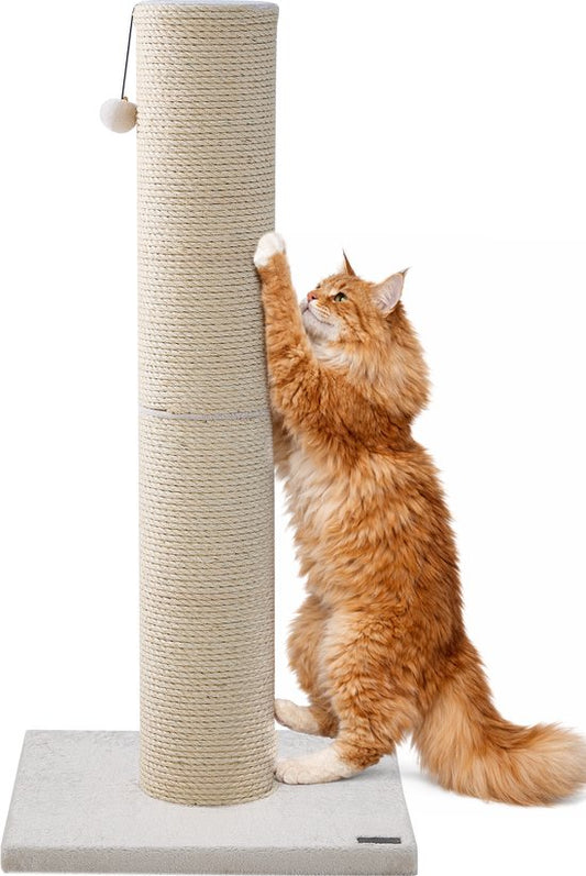 Jake and Jacky Krabpaal voor Grote Katten - Naturel/Crème - Met Speelballetje - 56x56x120 cm - Ø Sisal Krabpaal 20 cm