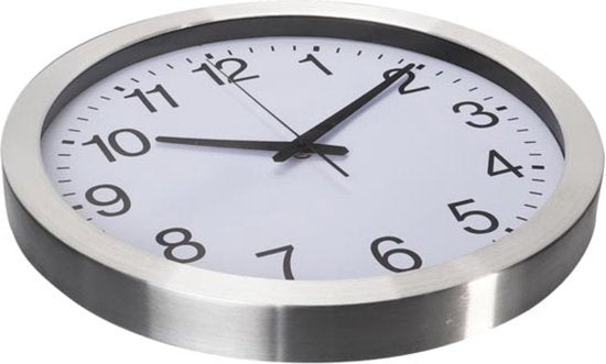 Perel Wandklok, rond, analoog, 40 cm, radiogestuurde tijdsaanduiding (DCF), aluminium, zilver