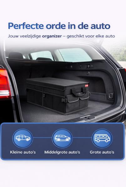 HELDENWERK Premium kofferbak organizer met deksel, stevig & antislip - Opvouwbare kofferbaktas, groot met dubbele bodem - Kofferbakbox, kofferbak organizer box