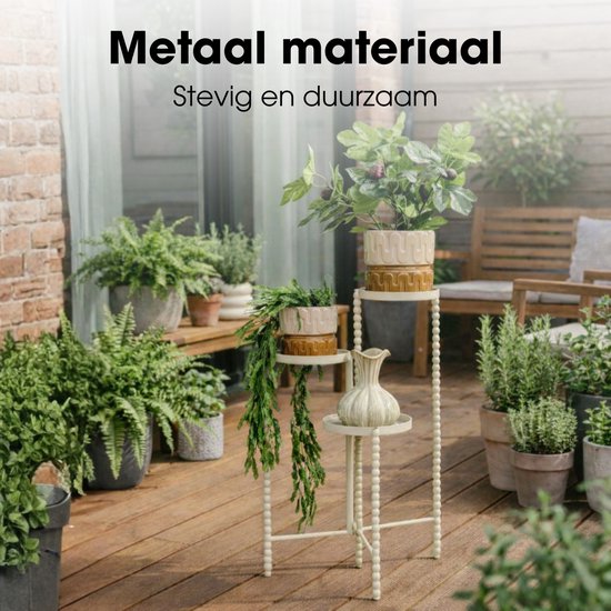 Mica Decorations Salvo Plantenrek - Plantenstandaard voor Kamerplanten - Plantentafeltje voor Binnen - Plantenonderzetter met Drie Plateaus - 40 x 40 x 70 cm - IJzer - Offwhite