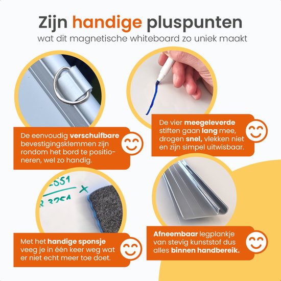 Goliving Whiteboard met Stiften - 60 x 90 cm - Magnetisch bord - Weekplanner - Schoolbord - Emaille Magneetbord