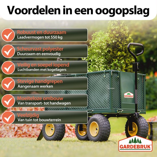 Gardebruk Bolderkar Binnenzeil - Belastbaar tot 550 kg – Groen