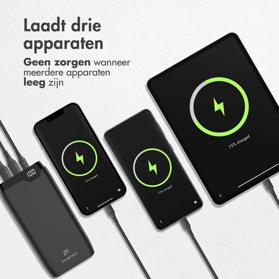 imoshion Powerbank 20000 mAh - Snellader 22.5W - LED-indicator - USB-C & USB-A - Universele Powerbank geschikt voor o.a. iOS/Android - Noodpakket - Zwart