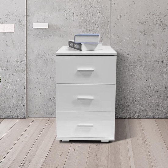 Nachtkastje halkastje 3 lades 63 cm hoog wit