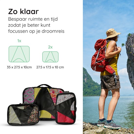 Volcan Packing Cubes - Koffer Organizer Set - 3 Delige Set - Voor Backpack & Koffer - Zwart