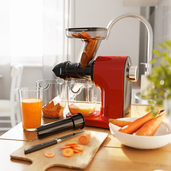 KitchenBrothers Slowjuicer - Compact - Juicer - Groenten en Fruitpers - 45 mm - 500 ml - Rood