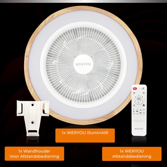 WERYOU® illuminAIR Plafondventilator - Plafonniere - Plafondventilator met verlichting - Plafonniere - Ventilator lamp - RGB Ledlamp - Incl Afstandsbediening - Hout Design