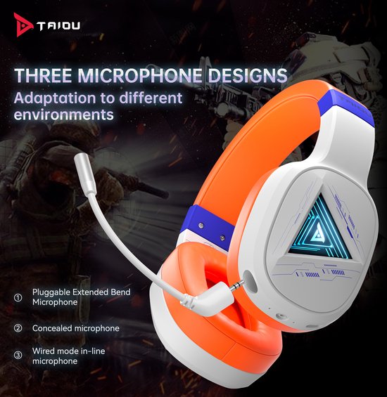 TAIDU THS320Pro - 2.4GHz Draadloze Gaming Headset - Bluetooth koptelefoon - met microfoon - Geschikt voor PS4/PS5, Nintendo Switch - Multiplatform - Wit Oranje