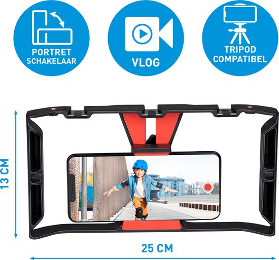 Grundig Smartphone Video Rig - Handgreep - Zwart/ Rood