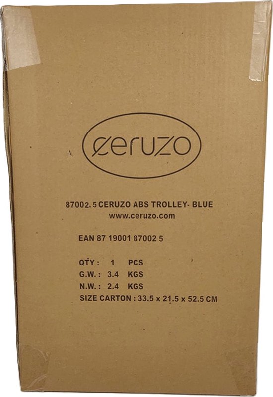 Ceruzo Handbagage Koffer -Trolley - 28L- 51.5 cm - Blauw - Spinnerwielen 360°- Cijferslot-Reiskoffer